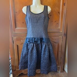 Prada Black Textured Tea Length Dress with Bow